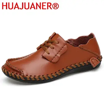 HUAJUANER/ Лятна кожена ръчно изработени обувки 2023, Мъжка Кожена Ежедневни обувки размер Плюс 50, дишащи обувки от телешка кожа в полка точки