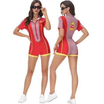 IOOTIOANY, Червено Секси Боди за Шофьор състезателна кола, Униформи за момичета, Състезателни, Cosplay-костюм 2023