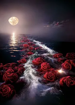 JMINE Div 5D пълнолуние океана розата е цветето на Пълна Диамантена Живопис комплекти на кръстат бод art scenic 3D paint by diamonds