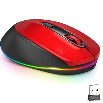 Jomaa Акумулаторна безжична мишка с 2.4 G с led подсветка за компютър, лаптоп, мишки с тихо щракване, Червена ергономична детска мишката