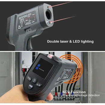 LCD дигитален дисплей Инфрачервен термометър Безконтактен лазерен термометър за Измерване на температурата Пистолет Пирометр Температурни уреди