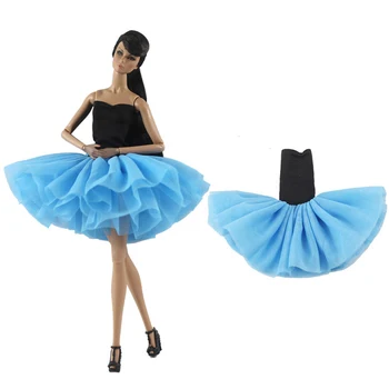NK 1 комплект 30 см, къса пола Принцеса Благородни цветове, Синьо Балетное рокля, Модни дрехи ръчна изработка на кукли Барби, Аксесоари, Подарък играчка за момичета