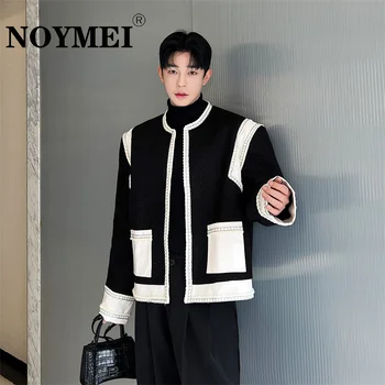 NOYMEI, мъжко яке в стил мозайка в корейски стил, кръгъл отвор, контрастен цвят, ежедневното свободно палто, есен 2023, мъжки топ WA2830