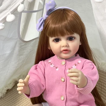 NPK 22 инча, мека силиконова vinyl кукла Реборн за момичета, 3D кожата, Видимите вени, Перука за коса, подаръци за деца