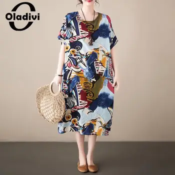 Oladivi Fashion Printe Женствена Рокля Midi Голям Размер 2023, Летни Нови Ежедневни Свободни Рокли, Реколта Дамски Дрехи Оверсайз 6XL 5810