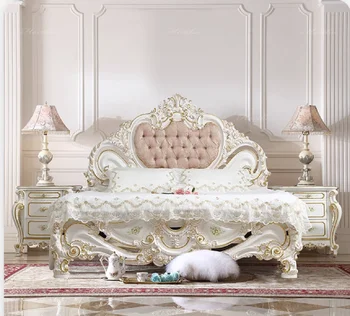 Royal френски мебели Луксозна резбовани и рисувана Двойно легло Европейската легло 1,8 Легло Принцеса