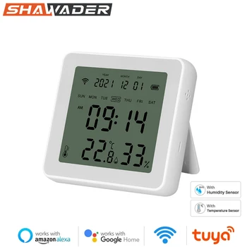 Shawader Sasha WIFI Сензор за температура и влажност с термометър задно осветяване Smart Life Работи от Алекса Google Home Асистент