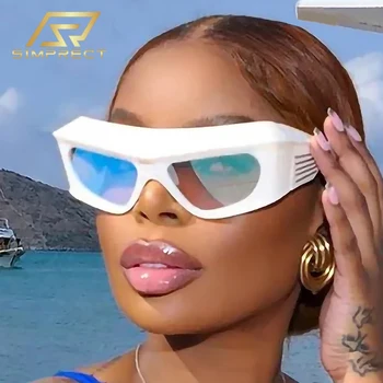 SIMPRECT Големи Слънчеви Очила Y2K Женски 2023 Луксозни Маркови Дизайнерски Качествени Модни Реколта Квадратни Слънчеви Очила В Стил Steampunk За Мъже