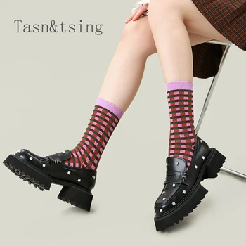 Tasn & tsing / оригинални чорапи на райета и кръгла точка, есенни и зимни чорапи със средна дължина