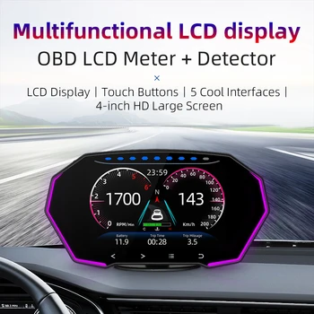 Tomostrong Авто HUD Централен Дисплей OBD2 GPS Двойна Система Сот С 4-Инчов LCD екран, Цифров Скоростомер За Универсален Автомобил