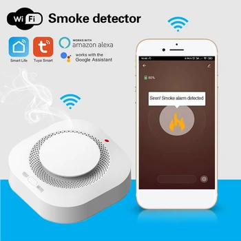WiFi Детектор за пожар димна сигнализация на Hristo, приложение, датчик за пожароизвестяване, съвместим с Alexa/ Google Home, за да се гарантира сигурността на дома