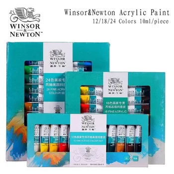 Winsor & Newton 12/18/24 Цвят Набор от тънки акрилни бои за рисуване, стоки за бродерия, 10 ml/туба
