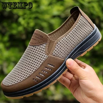 WTEMPO/ Лято Есента на Окото слипоны; Мъжки модни Дишаща ежедневни обувки с изрезки; Мъжки Нова устойчива на плъзгане обувки на равна подметка, със защита От миризмата;