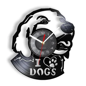 Аз обичам кучета Стенни часовници с портрет на лабрадор Vinyl плоча Начало декор Кученце Стенни часовници с кученце, безшумни кварцови часовници за спални