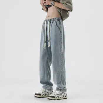 Американските Ретро Високи Улични Панталони Мъжки Дънки в стил Хип-Хоп, Преки Свободни Модни Ежедневни Мъжки Модни Улични Дънкови Панталони C60