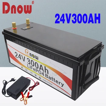 Батерия 24V LiFePO4 300Ah 200Ah 100Ah Вградена Литиево-желязо-фосфатный елемент BMS 6000 Цикъла или Слънчева батерия за голф Количка + Зарядно устройство