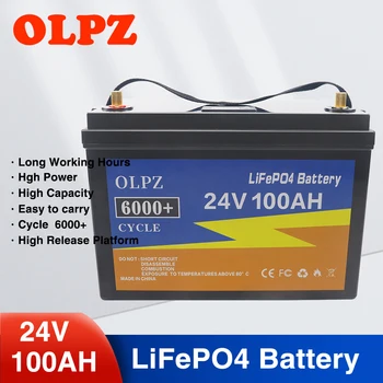 Батерия LiFePO4 24V 100Ah Вградена литиево-желязо-фосфатный батерия BMS за къмпинг на колела, за голф, за съхранение на слънчевата енергия със зарядно устройство