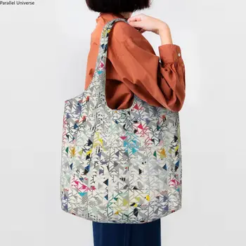 Баухаус Color Block Геометрична линия Модерна Холщовая чанта за покупки на Дамски Здрава Голямата Голям Минималистичная чанта-тоут за пазаруване