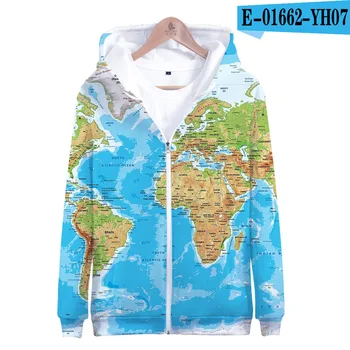 Блузи с изображение на Карта на света, Hoody с 3D Принтом, Блузи с цип За момчета и момичета, Блузи в стил хип-Хоп, Пуловер, детски спортен костюм с качулка Оверсайз