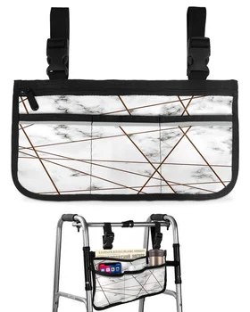 Бялата Мраморна текстура на ивици, чанта за инвалидна количка с джобове, Подлакътници, Странични чанти, чанта за съхранение прогулочной рамки за електрически скутер