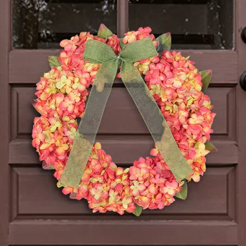 Венец от хортензия Венец за събиране на реколтата на Деня на благодарността, ярки и есенни цветове, декорирайте вратата зашеметяващ гортензией