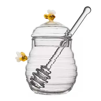 Гърне за медоносни пчели с ковшиком и капака, Прозрачен Контейнер за съхранение на мед за дома, Сватбени партита, маса за хранене, кухня с сироп