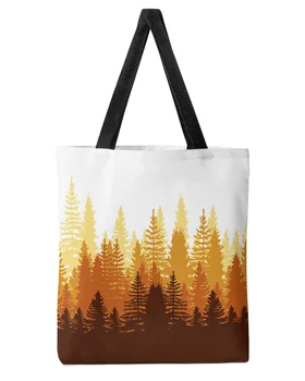 Дамска чанта-тоут Голям капацитет, с горски Наклон на Абстрактното оранжев Цвят за момичета, за Многократна употреба Студентски чанти за рамо