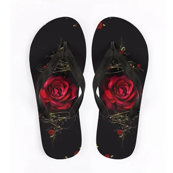 Дамски обувки с градиентной червена роза, Ежедневни обувки за почивка на море, Нескользящие модерни чехли-джапанки, чифт сандали на поръчка