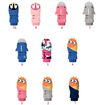 Детски Водоустойчив Ски ръкавици за момчета и момичета, Cartoony Пингвин, Акула, Контрастен Цвят
