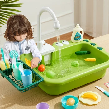 Детски играчки за кухненска мивка, Електрическа миялна машина, детска играчка с течаща вода, ролеви игри, играчка за риболов-подарък за момичета