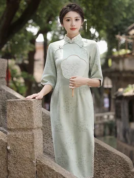Елегантно Дамско Ципао Селма от велур с изгорени ръкави, традиционен китайски рокля в Ретро стил Hanfu Vestido