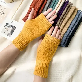 Есенно-зимни еластични ръкавици без пръсти, Обикновен мъжки, Дамски ръкавици, ръкавици за полпальца, Обрат-ръкавици, плетени калъф за ръкавици