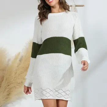 Есенно-зимния пуловер с дълги ръкави, пола, пуловер, дълъг пуловер, за разлика трикотажное рокля с отстрочкой