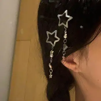 Естетика на 90-те години на Y2k, мъниста под формата на звездна пентаграма, шнола за коса с кичури, Реколта страхотна чаровна шнола за коса Harajuku, модни аксесоари за коса за жени