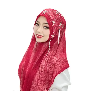 Жена Мюсюлмански марля Шал с мъниста за нокти, ислямски кърпичка, леки, Дишащи дълги Шалове