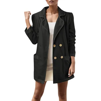 Жена Шарени палта с ревери, Ежедневни Модни Свободни якета, Дамски яке с джобове и копчета, Дамски зимни твидовая базова яке, палто