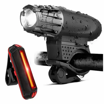 Каране на фарове, вело светлини отпред и отзад, USB, Акумулаторна батерия комплект велосипедни фенери, супер ярък предни и задни фенерче, led фар T
