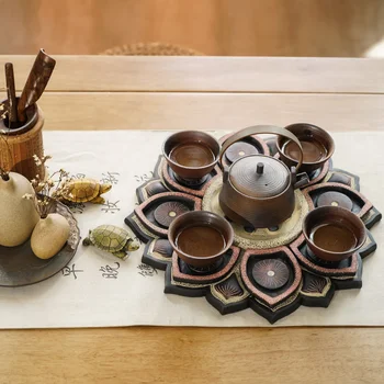 Китайски класически креативен с голяма кръгла набор от чаени тави, употребявани, шкаф за тави, имитация на камък, украшение за журнального маса, Дзен, ретро чаен комплект