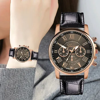 Кожени Луксозни часовници е От Неръждаема Стомана, Кварцов Geneva, Ежедневни часовници, Бизнес часовници Relogio Masculino Reloj Watch За жени