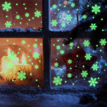 Коледна украса, на стикер във формата на снежинки, Електростатичен САМ, флуоресцентно PVC, Сребристо, водоустойчив, нова година Празничен сезон