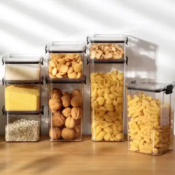 Контейнер за съхранение на хранителни продукти обем 460/700/950/1300/1800 мл, Пластмасов Кухненски хладилник, кутия за спагети, боб, Резервоар за съхранение на зърно, запечатани кутия