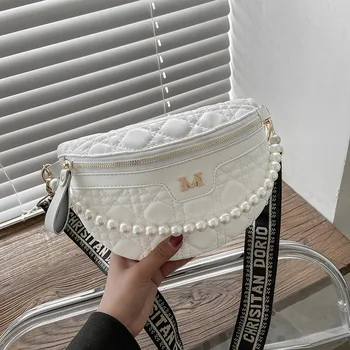 Корейски моден Тренд, Дамски поясная чанта с имитация на Перлената веригата, чанта през рамо, Поясная чанта, Нагрудная чанта с бродерия от изкуствена кожа, Поясная чанта за жени