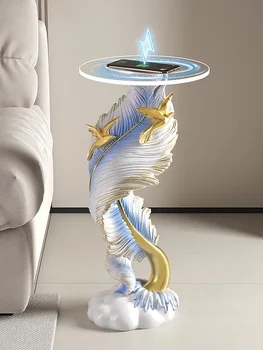 Креативен масичка за кафе от перьевого стъкло с безжична зареждане, Големи подови маси за съхранение на мебели, Статуя за декорация на дома в скандинавски стил