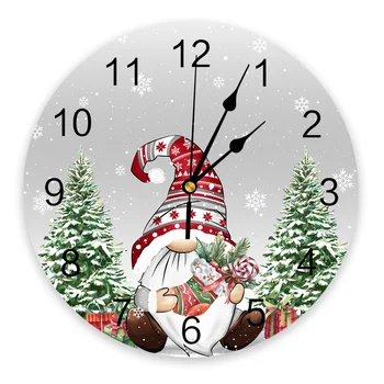 Кръгли стенни часовници с Коледните Гномом и Снежинками, Модерен дизайн, Кухненски висящи часовници, Начало декор, Безшумни стенни часовници