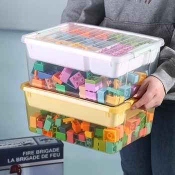 Кутия за съхранение на строителни блокчета Лего, прозрачен страничен органайзер с капак, Штабелируемая Преносима аптечка за първа помощ, кутия за лекарства