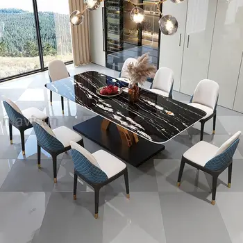 Кухненски Правоъгълна маса, Комбинация Столове, Италиански Домакински мебели, холна масичка, на основата от неръждаема стомана, маса за хранене