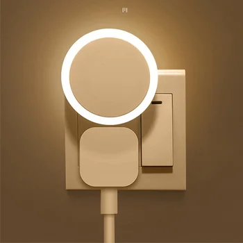 Лампа с интелигентен сензор за околната светлина, Кръгла энергосберегающая led лампа, стенни нощни лампи за дома, антре, пътека, Штепсельная вилица ЕС, САЩ
