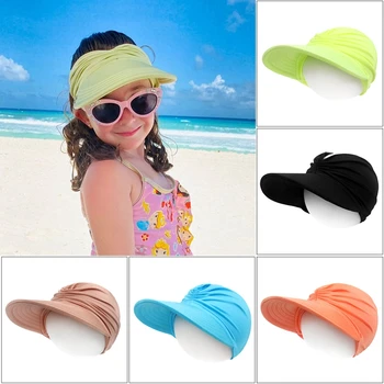 Летните Слънчеви шапки за момичета, Големи Шапки с широка периферия, Еластични Слънчеви шапки, Защита от ултравиолетови лъчи, Празен цилиндър, Улични Плажни Шапки, Детски