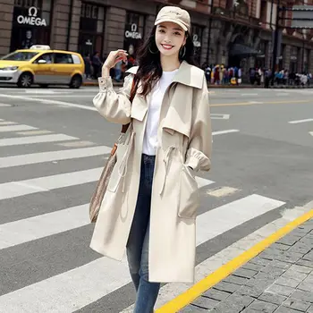 Лигавицата на Пролетта и есента на нова якета Корейската мода, финото палто в английски стил, талията е тънка, дамски ветровка средна дължина W1