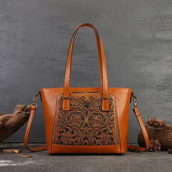 Луксозен дамски ежедневни чанта през рамо с оранжеви принтом
